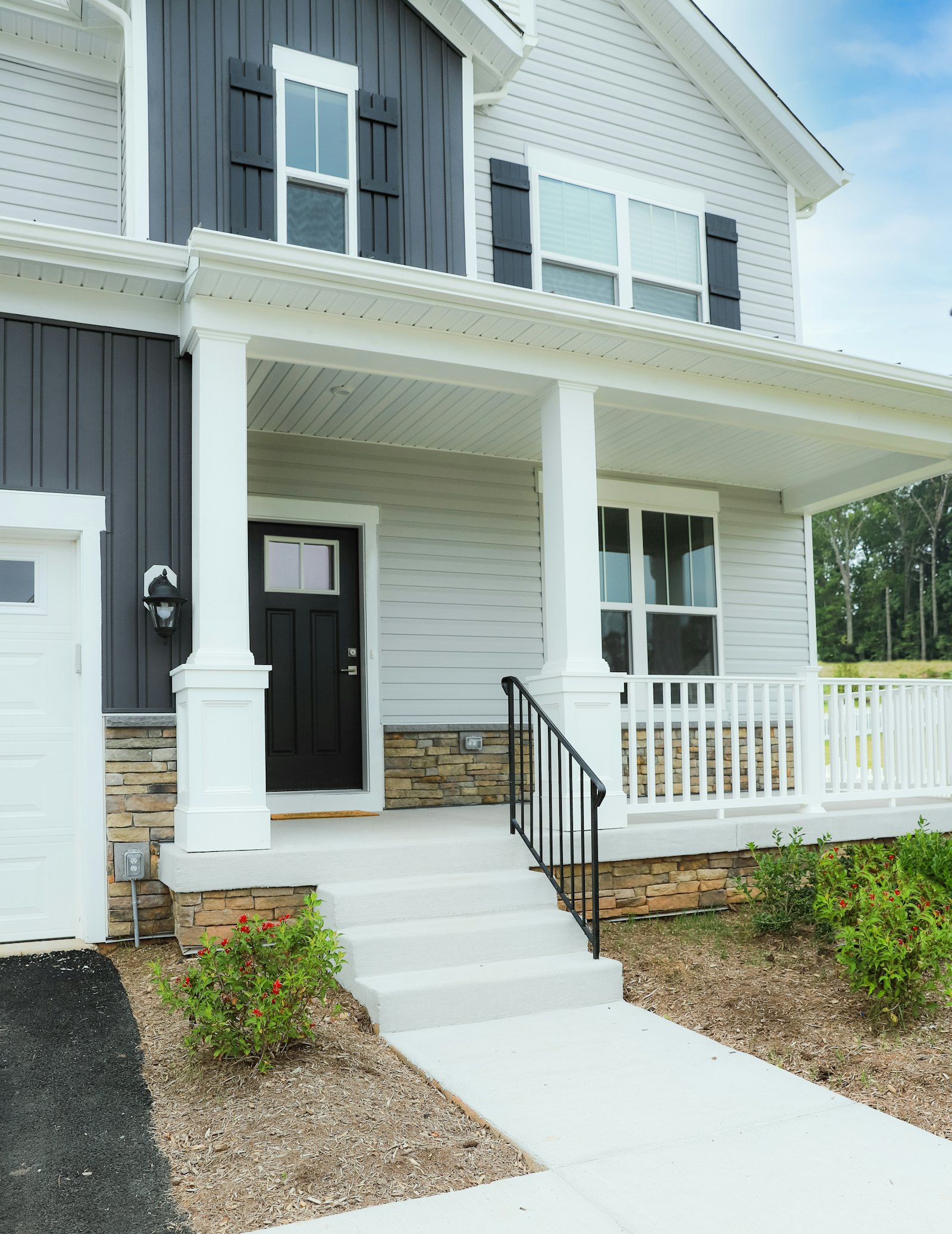 Concrete front walk and steps leading to a covered porch